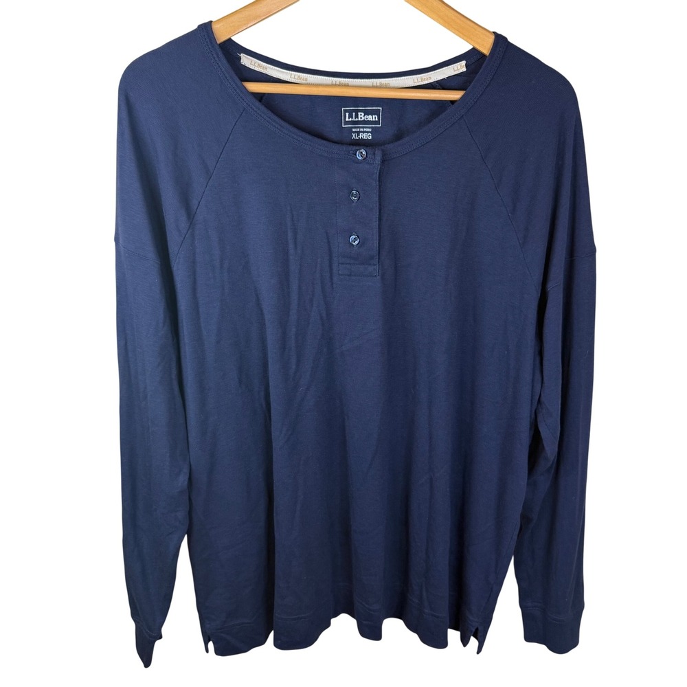 L.L.Bean Men's XL Long Sleeve Henley Shirt Pima Cotton Modal Navy‎ Blue Outdoor